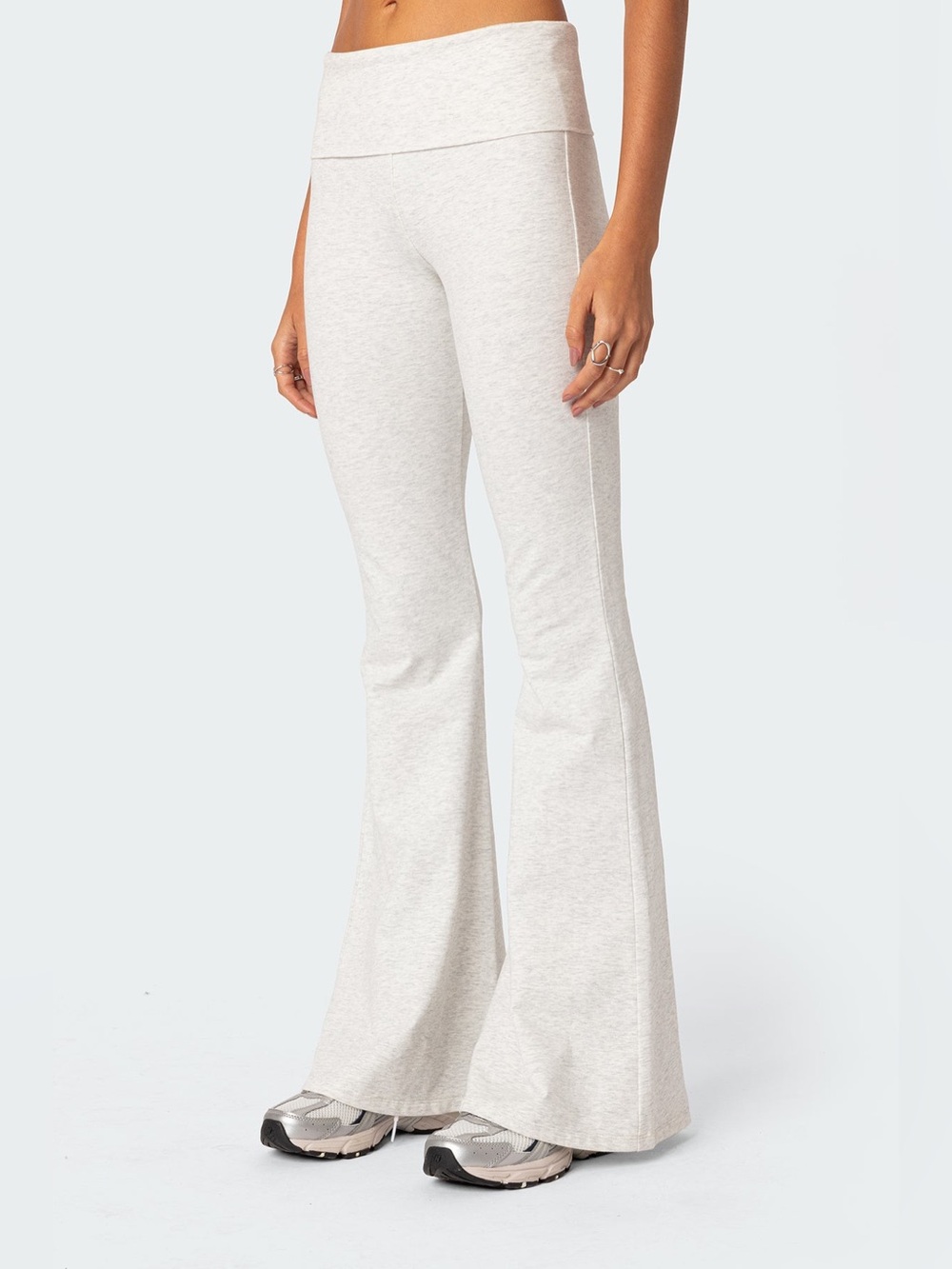 EDIKTED Naomi Foldover Flared Leggings in Gray Melange Size M